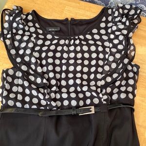 ALYX petite dress. Beautiful one piece polka dot top and black skirt.